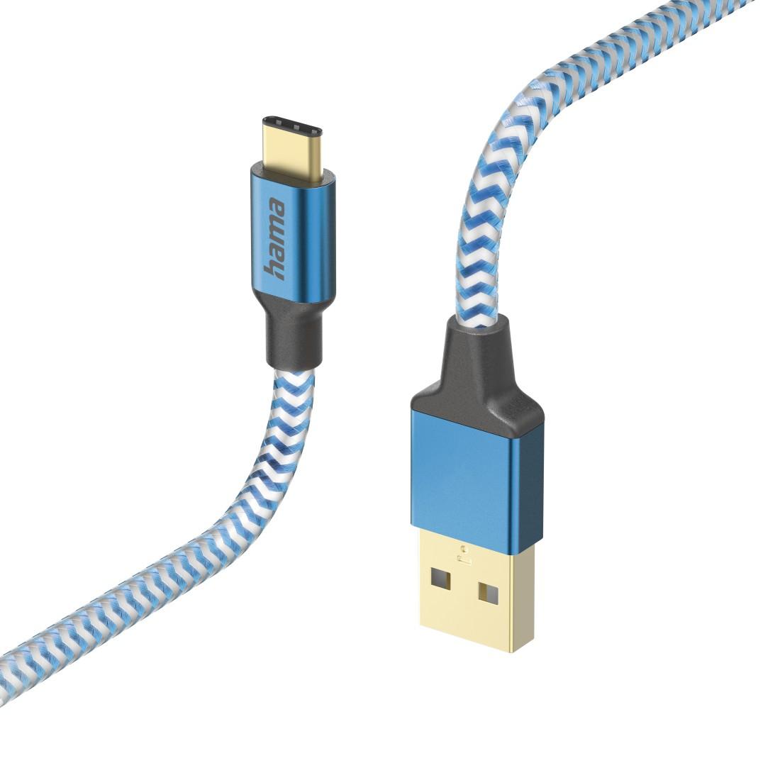 Кабел HAMA Reflective, USB-C мъжко - USB-A мъжко, 1.5м, 201558