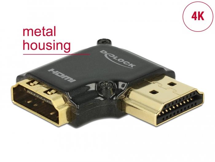 Адаптер Delock 65661, HDMI-A женско с Ethernet - HDMI-A мъжко, 4K, 90°, Черен