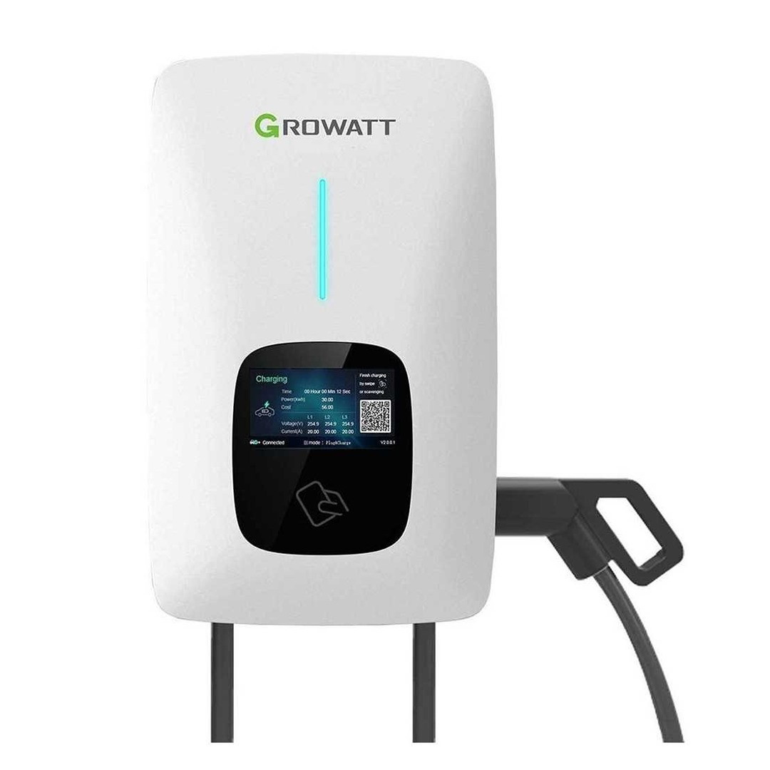 Growatt THOR 22AS-P-V1 (WIFI) – Смарт трифазно EV зарядно | 22 kW | Type 2 | LCD + RFID | WiFi | 3 години гаранция